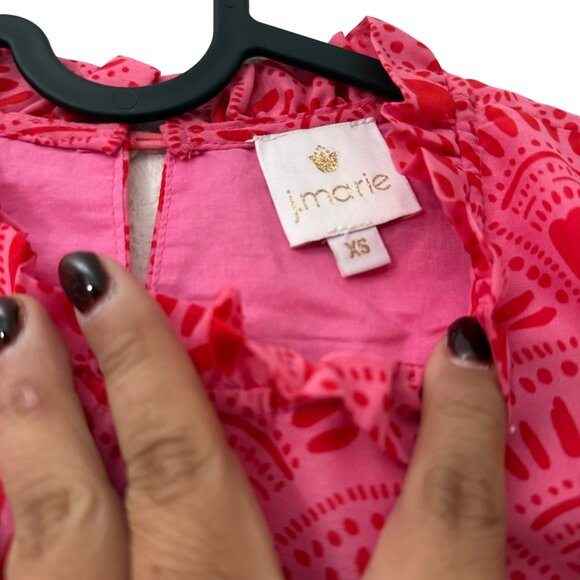 J Marie Pink Red Noelle Geometric Flutter Sleeve Preppy Blouse Size XSmall NEW - Picture 3 of 6
